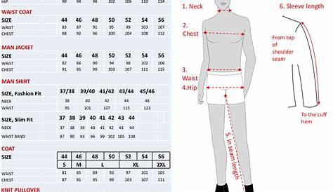 Size chart for mens uniforms | Uniforms by Olino