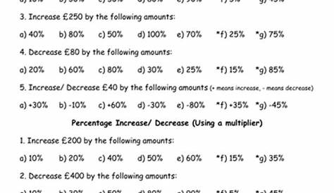 Percentage increase and decrease using a multiplier - Fill in the
