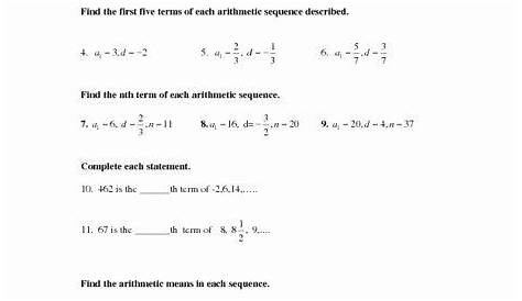 Arithmetic Sequence Worksheet Grade 10 With Answers Pdf - Jack Cook's