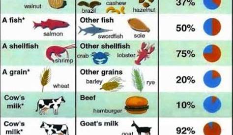 Food allergy chart - cross reactivity of allergic foods to other foods