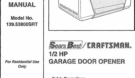 Craftsman 13953800SRT User Manual 1/2 HP GARAGE DOOR OPENER Manuals And