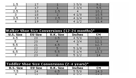 vans shoes size chart