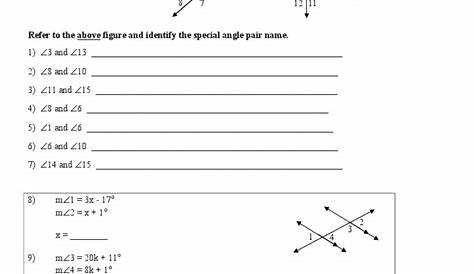 Worksheet on Parallel Lines and Transversals