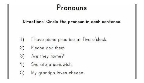 pronoun sentences for grade 2