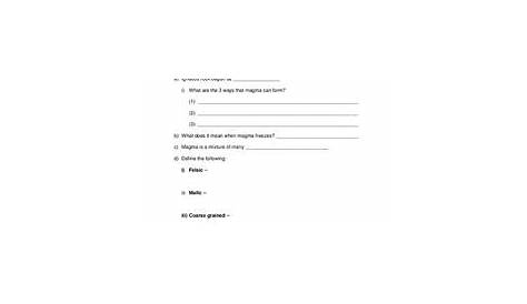 Types of Rocks Worksheet for 6th - 8th Grade | Lesson Planet