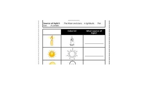 sources of light worksheet grade 3