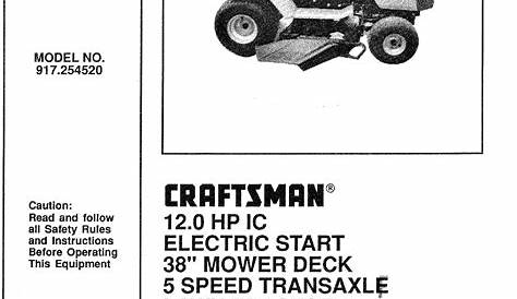 Craftsman 917254520 User Manual LAWN TRACTOR Manuals And Guides L0804376
