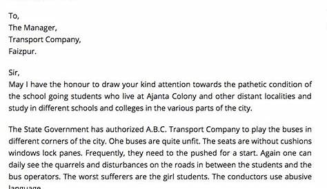 Letter To The Local Transport Authority To Provide Bus Service