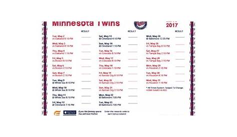 Printable 2017 Minnesota Twins Schedule