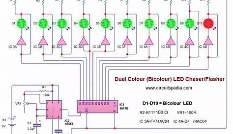 Colour Changing LED Flasher Circuit, Bicolour LED chaser