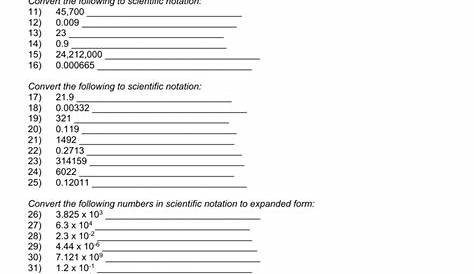 scientific notation worksheets chemistry