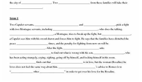 romeo and juliet worksheets and answers