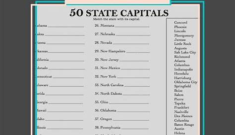 states and capitals matching worksheet
