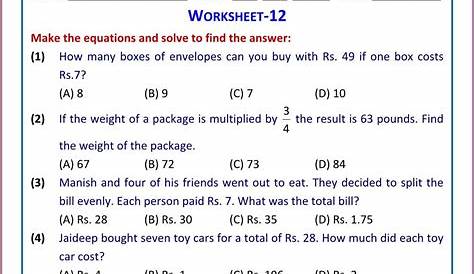 linear equations worksheet grade 7