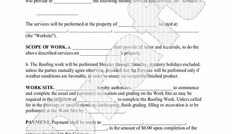 roofing contract form free printable