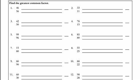 greatest common factor worksheets