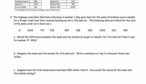 measures of center worksheet answers