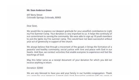 sample thank you letter for donation to church