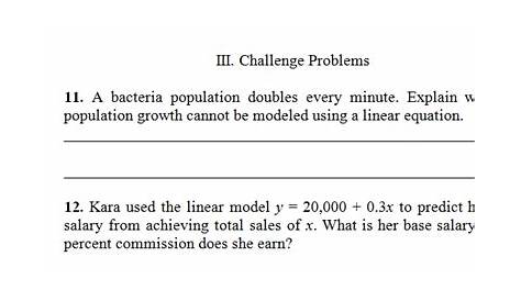linear word problems with answer key