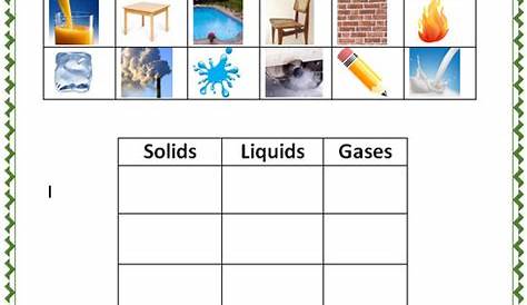 solids liquids gases worksheets