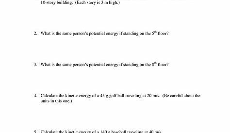 potential energy problems worksheets