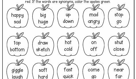 Synonyms Worksheet for Kindergarten 2nd Grade Worksheets, English