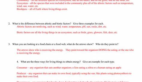 interactions among living things worksheets answer key