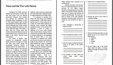 Texas and War with Mexico Reading with Questions | Student Handouts