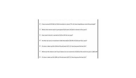 simple interest worksheets with answers