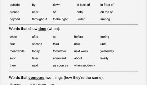 worksheet on transition words