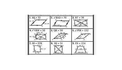 properties of quadrilaterals worksheets answer key