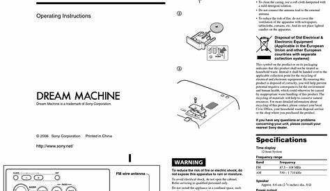 SONY DREAM MACHINE ICF-C218 CLOCK RADIO OPERATING INSTRUCTIONS | ManualsLib