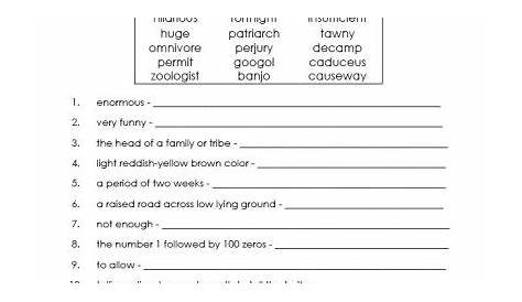4th Grade Vocabulary Worksheet