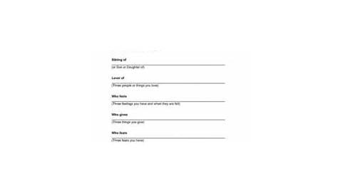 Bio Poem Template 2nd - 8th Grade Worksheet | Lesson Planet
