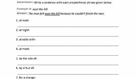 prepositional phrases worksheet with answer key