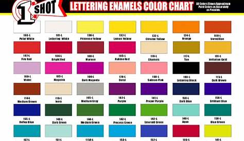 1Shot Color Chart Set Set of color charts for 1Shot Brand colors