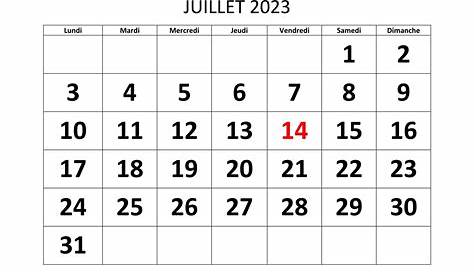 Calendrier Juillet 2023 à consulter, télécharger et imprimer