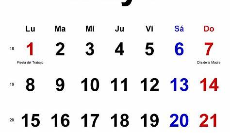 Calendario mayo 2024 (el domingo es el primer día de la semana
