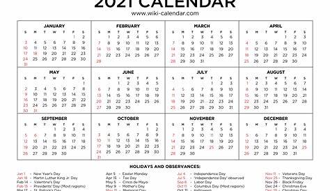 2021 Calendar With Holidays Listed | Calendar Template Printable