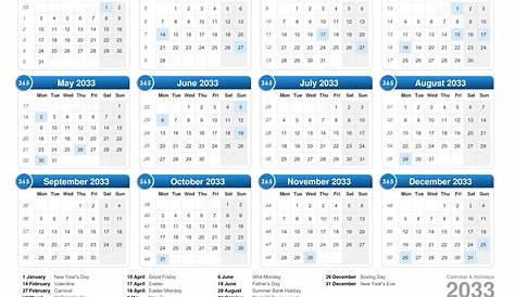 2033 Calendar With Holidays