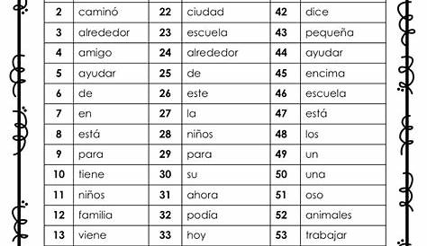 Palabras de uso frecuente Tercero- Third Grade HFW in Spanish | TPT