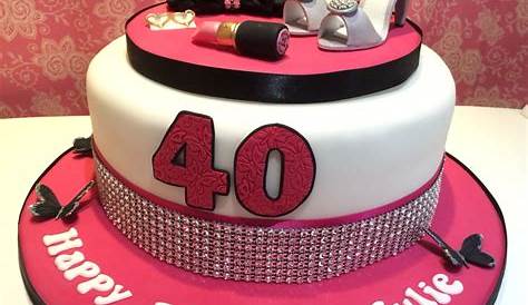 a pink and gold birthday cake with the word forty written on it's top