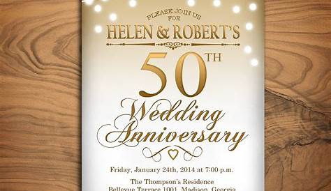 50 Years Anniversary Invitation Cards th Wedding , Black And