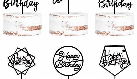 Generic 6-Pack Black Birthday Cake Topper Set, Double-Sided Shiny Black