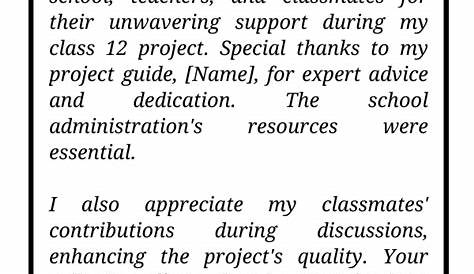 Acknowledgement for Project Class 10 (5 Samples)