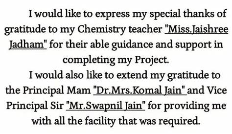 Acknowledgement for Project Class 10 (5 Samples)