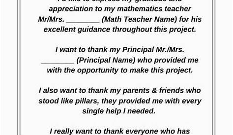 Acknowledgement for Maths Project (8 Samples)