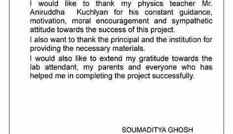 This is the Acknowledgement for my class XII CBSE Project. Thank you