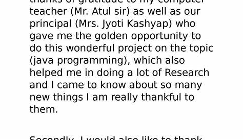 Acknowledgement For Project Science : Acknowledgements What Is