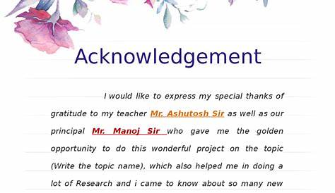 Acknowledgement for project file | Assignments Chemistry | Docsity